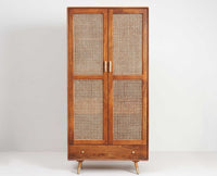 Boston Solid Wood Rattan Cane Wardrobe Furniselan Brown-Finish