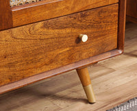 Boston Solid Wood Rattan Cane Wardrobe Furniselan Brown-Finish