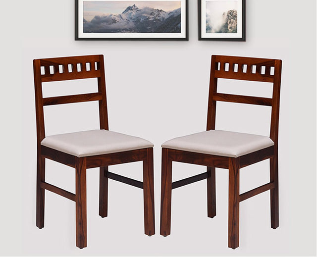 Brazos Sheesham Wood Study Dining Chair Set of Two - Wooden Chairs - Furniselan  -  Maple-Finish
