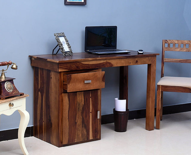Cabinda Solid Wood Writing Study Table, Study Laptop Desk with Drawer - Study Table - Furniselan - Teak-Finish