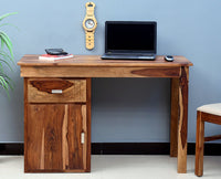 Cabinda Solid Wood Writing Study Table, Study Laptop Desk with Drawer & Door including Chair - Study Table - Furniselan - Rustic-Teak-Finish