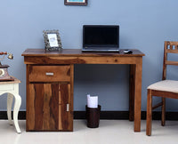 Cabinda Solid Wood Writing Study Table, Study Laptop Desk with Drawer & Door including Chair - Study Table - Furniselan -  Teak-Finish