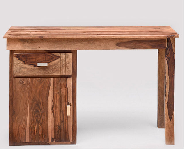Cabinda Solid Wood Writing Study Table, Study Laptop Desk with Drawer & Door including Chair - Study Table - Furniselan - Rustic-Teak-Finish