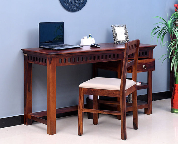 Cairo Solid Wood Writing Study Table, Study Laptop Desk with Drawer including Chair - Study Table - Furniselan