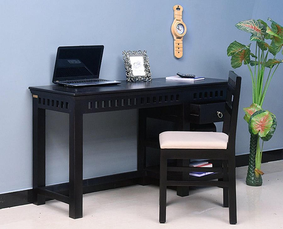 Cairo Solid Wood Writing Study Table, Study Laptop Desk with Drawer including Chair - Study Table - Furniselan - Walnut-Finish