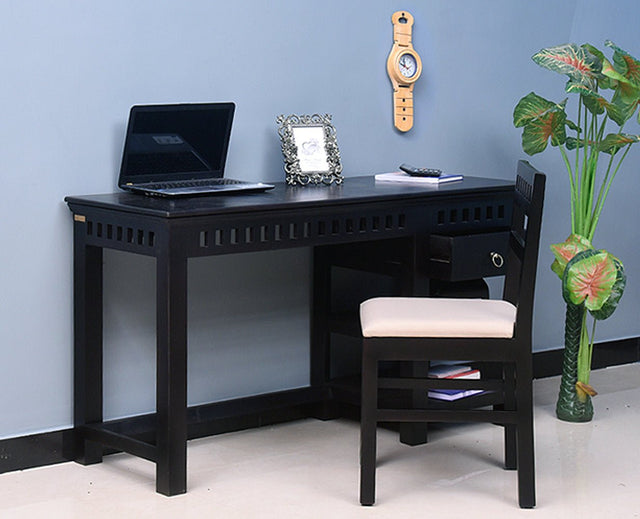 Cairo Solid Wood Writing Study Table, Study Laptop Desk with Drawer including Chair - Study Table - Furniselan - Walnut-Finish