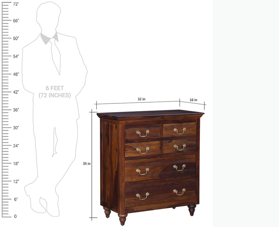 Calgary Solid Wood 6 Drawers Chest Of Drawer - Bedside Table - Furniselan - Kapasi-Brown-Finish