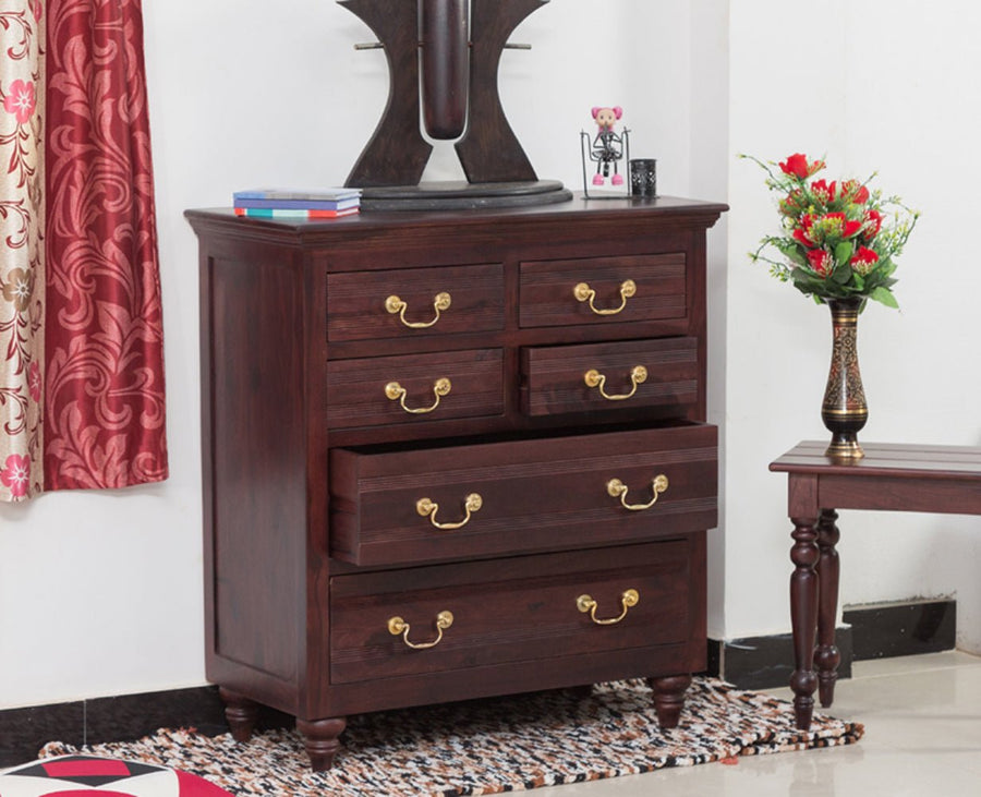 Calgary Solid Wood 6 Drawers Chest Of Drawer - Bedside Table - Furniselan - Rosewood-Fine-Finish
