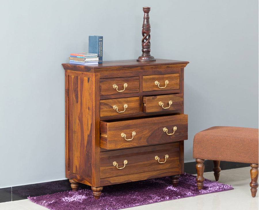 Calgary Solid Wood 6 Drawers Chest Of Drawer - Bedside Table - Furniselan - Kapasi-Brown-Finish
