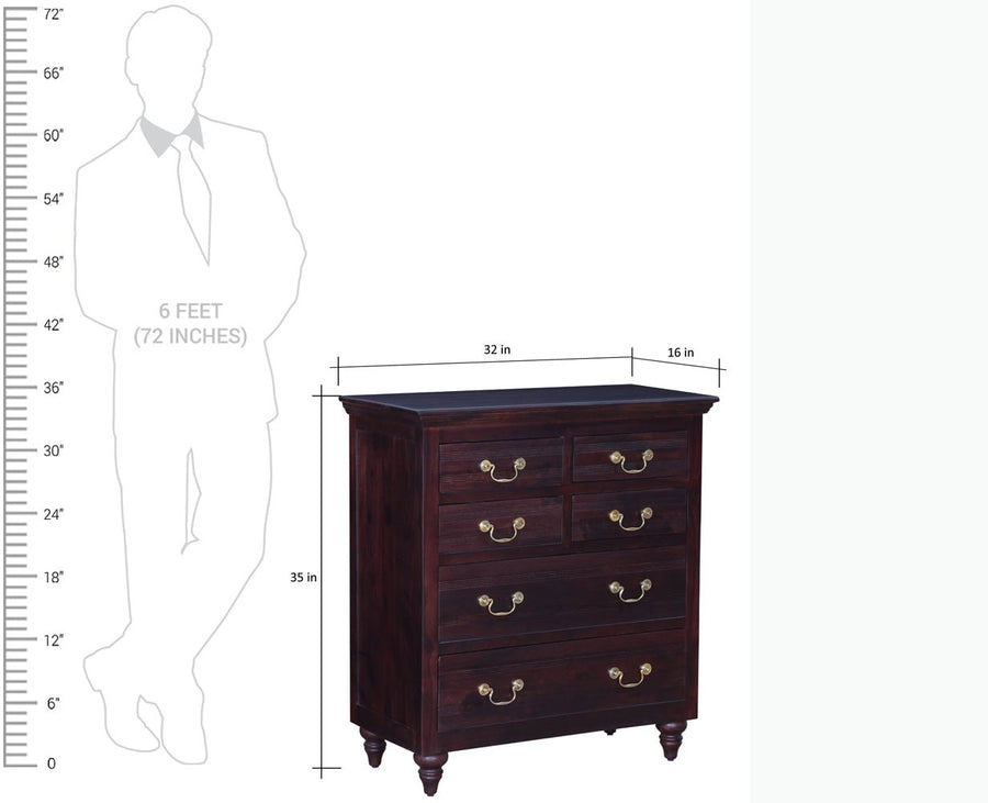 Calgary Solid Wood 6 Drawers Chest Of Drawer - Bedside Table - Furniselan - Rosewood-Fine-Finish