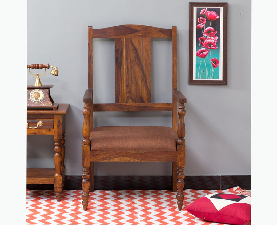 Calgary Solid Wood Arm Chair - Arm Chair - Furniselan - Kapasi-Brown-Finish