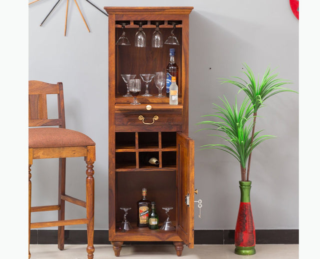 Calgary Solid Wood Bar Cabinet - Bar Cabinet - Furniselan - Kapasi-Brown-Finish