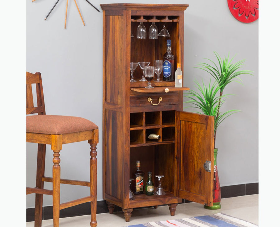 Calgary Solid Wood Bar Cabinet - Bar Cabinet - Furniselan - Kapasi-Brown-Finish