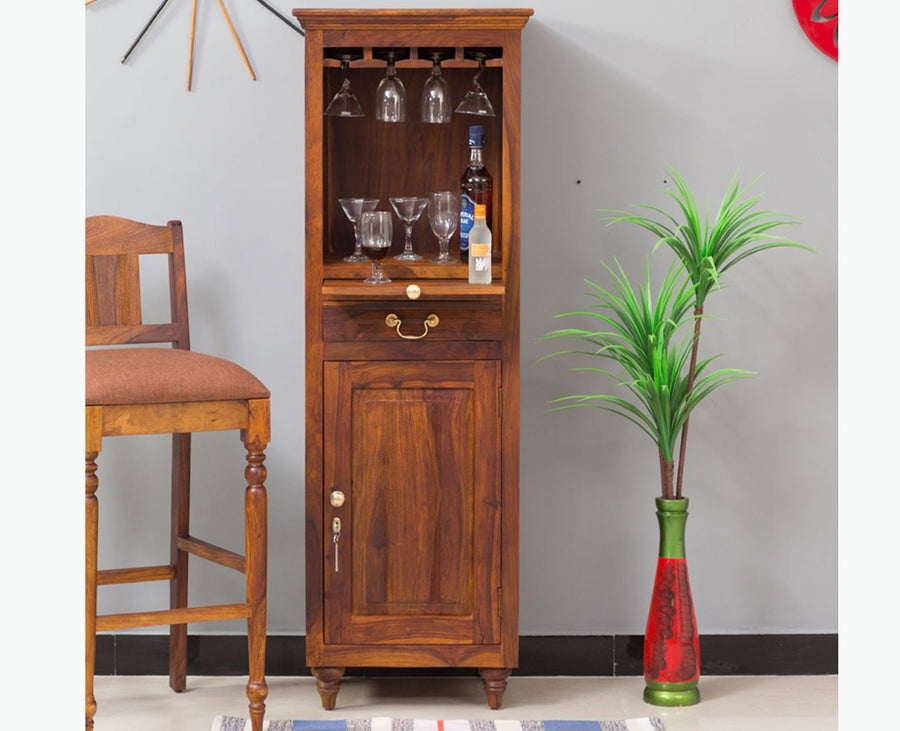 Calgary Solid Wood Bar Cabinet - Bar Cabinet - Furniselan - Kapasi-Brown-Finish