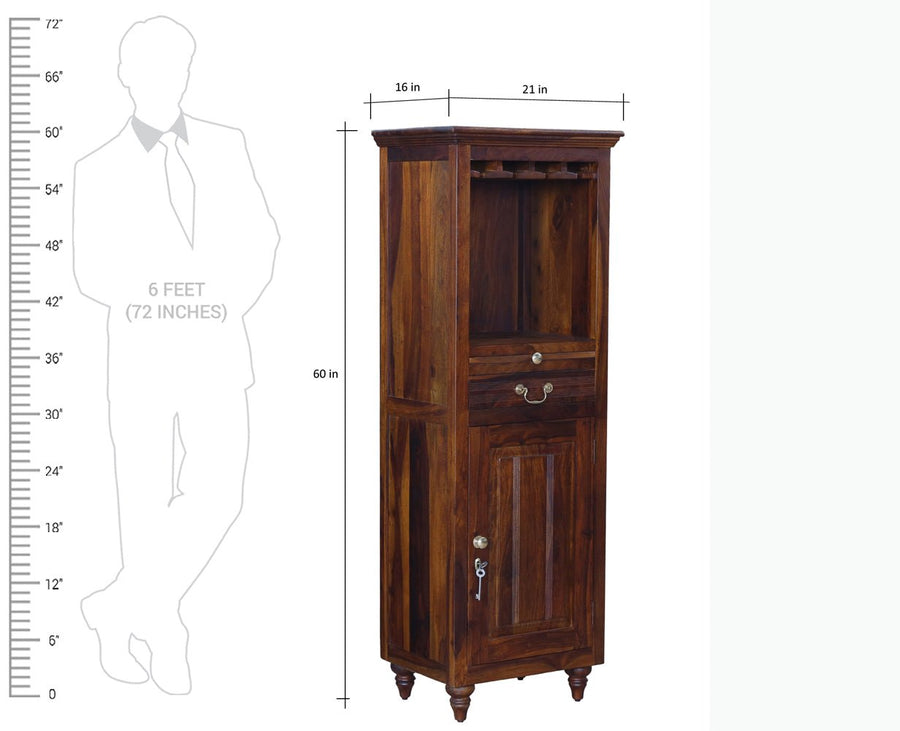Calgary Solid Wood Bar Cabinet - Bar Cabinet - Furniselan - Kapasi-Brown-Finish
