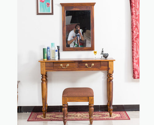 Calgary Solid Wood Dressing Table With Wall Hanging Mirror - Dressers & Mirrors - Furniselan