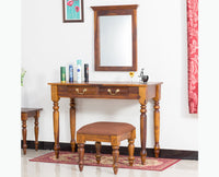 Calgary Solid Wood Dressing Table With Wall Hanging Mirror - Dressers & Mirrors - Furniselan - Kapasi-Brown-Finish