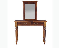 Calgary Solid Wood Dressing Table With Wall Hanging Mirror - Dressers & Mirrors - Furniselan - Kapasi-Brown-Finish