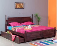 Calgary Solid Wood King Bed With Storage Drawers - King Size Bed - Furniselan-Rosewood-Fine-Finish