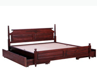 Calgary Solid Wood King Bed With Storage Drawers - King Size Bed - Furniselan-Rosewood-Fine-Finish