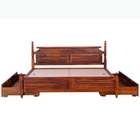 Calgary Solid Wood King Bed With Storage Drawers - King Size Bed - Furniselan-Kapasi-Brown-Finish