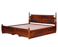 Calgary Solid Wood King Bed With Storage Drawers - King Size Bed - Furniselan-Kapasi-Brown-Finish