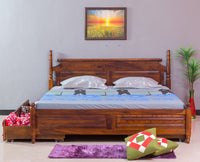 Calgary Solid Wood King Bed With Storage Drawers - King Size Bed - Furniselan-Kapasi-Brown-Finish