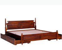 Calgary Solid Wood King Bed With Storage Drawers - King Size Bed - Furniselan-Rosewood-Fine-Finish