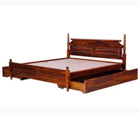 Calgary Solid Wood King Bed With Storage Drawers - King Size Bed - Furniselan-Kapasi-Brown-Finish