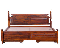 Calgary Solid Wood King Bed With Storage Drawers - King Size Bed - Furniselan-Kapasi-Brown-Finish