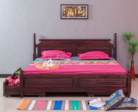 Calgary Solid Wood King Bed With Storage Drawers - King Size Bed - Furniselan-Rosewood-Fine-Finish