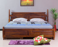 Calgary Solid Wood King Bed With Storage Drawers - King Size Bed - Furniselan-Kapasi-Brown-Finish