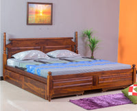Calgary Solid Wood King Bed With Storage Drawers - King Size Bed - Furniselan-Kapasi-Brown-Finish