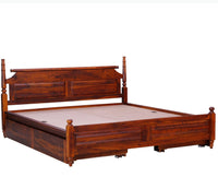 Calgary Solid Wood King Bed With Storage Drawers - King Size Bed - Furniselan-Kapasi-Brown-Finish