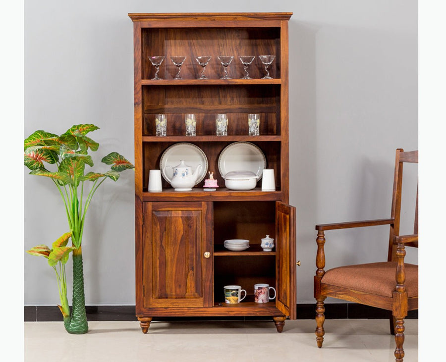 Calgary Solid Wood kitchen Crockery cabinet - Crockery Cabinet - Furniselan - Kapasi-Brown-Finish