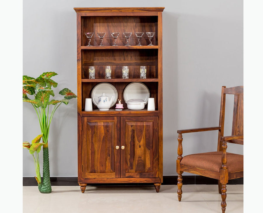 Calgary Solid Wood kitchen Crockery cabinet - Crockery Cabinet - Furniselan - Kapasi-Brown-Finish