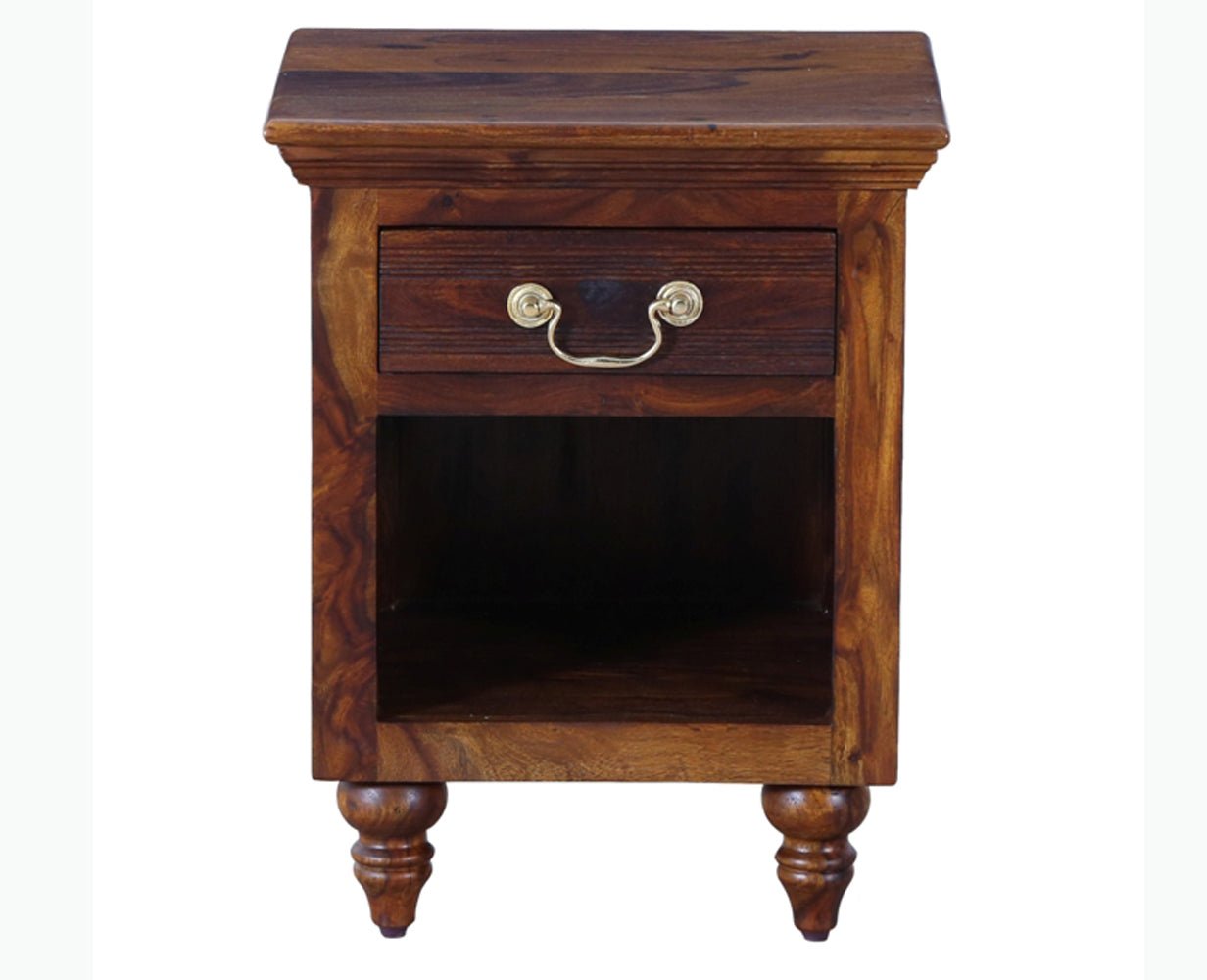 Calgary Solid Wood One Drawer Bedside Table - Bedside Table - Furniselan - Kapasi-Brown-Finish