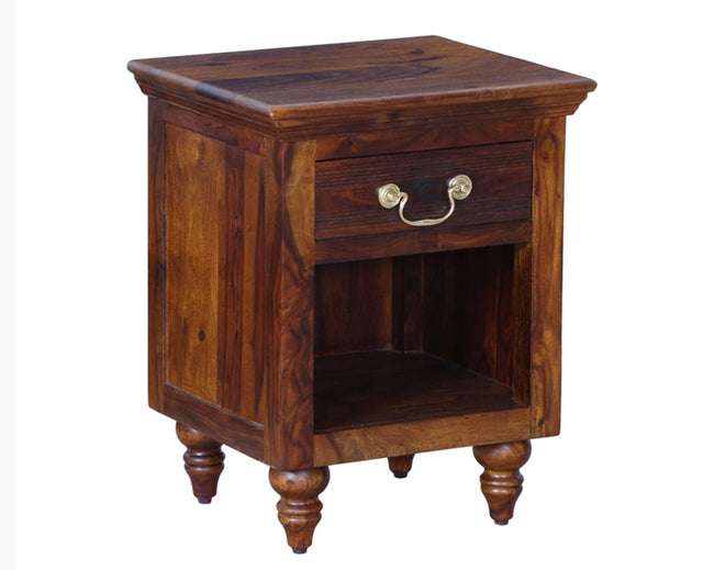 Calgary Solid Wood One Drawer Bedside Table - Bedside Table - Furniselan - Kapasi-Brown-Finish