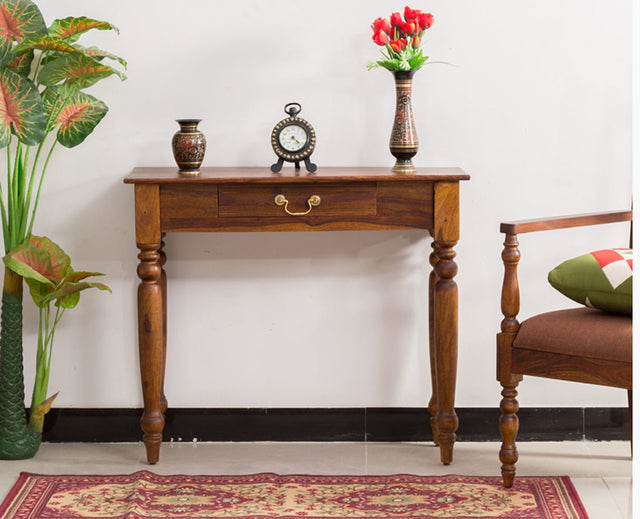 Calgary Solid Wood One Drawer Console Table - Console Table - Furniselan - Kapasi-Brown-Finish