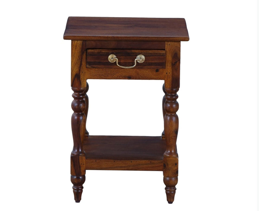 Calgary Solid Wood One Drawer Side Table - Bedside Table - Furniselan - Kapasi-Brown-Finish