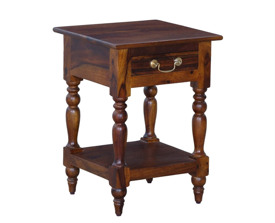 Calgary Solid Wood One Drawer Side Table - Bedside Table - Furniselan - Kapasi-Brown-Finish