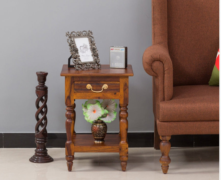 Calgary Solid Wood One Drawer Side Table - Bedside Table - Furniselan - Kapasi-Brown-Finish