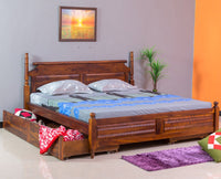 Calgary Solid Wood Queen Bed With Storage Drawers - Queen Size Bed - Furniselan-Kapasi-Brown-Finish