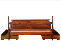 Calgary Solid Wood Queen Bed With Storage Drawers - Queen Size Bed - Furniselan-Kapasi-Brown-Finish