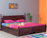 Calgary Solid Wood Queen Bed With Storage Drawers - Queen Size Bed - Furniselan-Rosewood-Fine-Finish