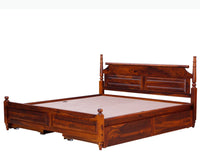Calgary Solid Wood Queen Bed With Storage Drawers - Queen Size Bed - Furniselan-Kapasi-Brown-Finish