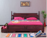 Calgary Solid Wood Queen Bed With Storage Drawers - Queen Size Bed - Furniselan-Rosewood-Fine-Finish