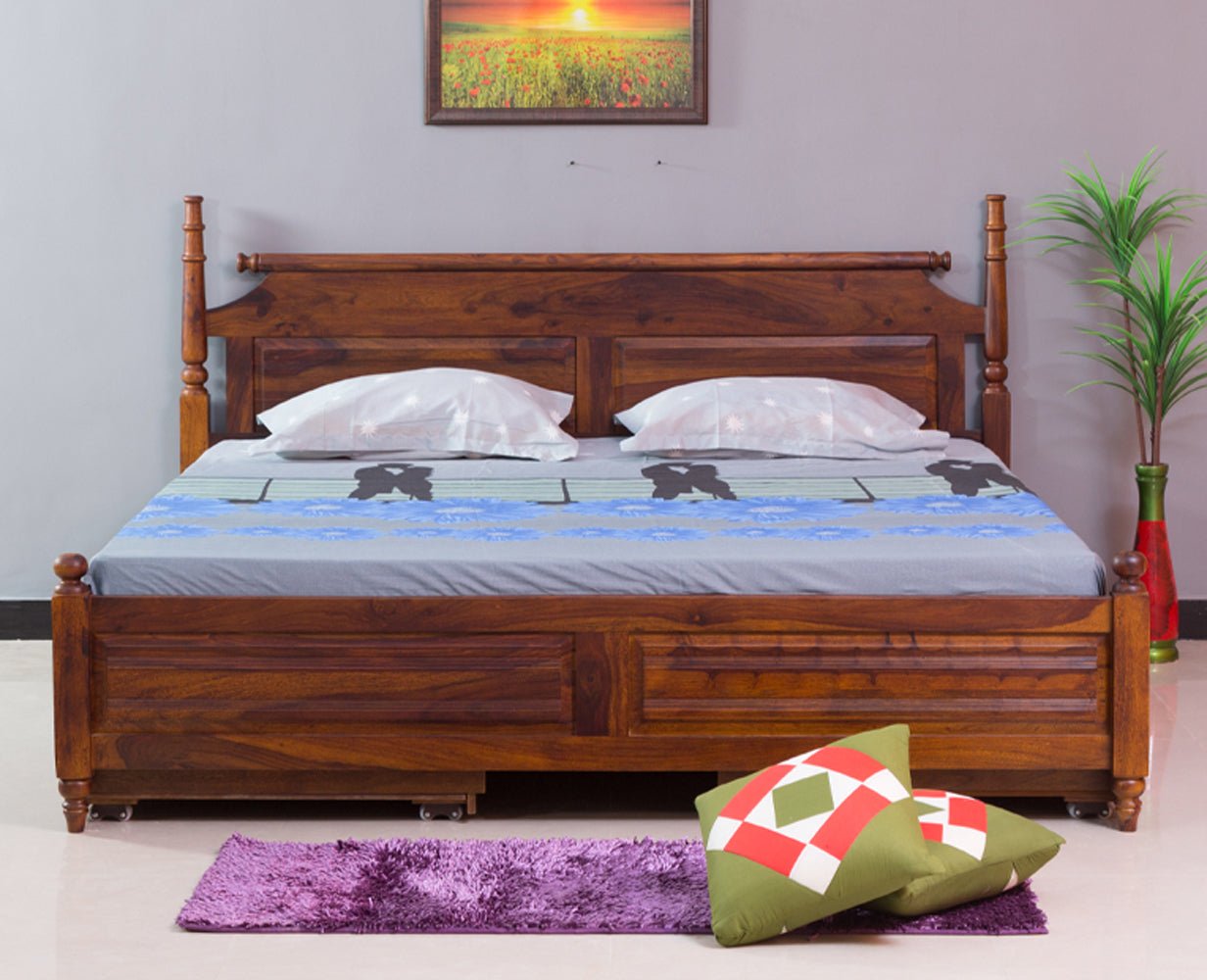 Buy Calgary Solid Wood Queen Bed With Storage Drawers Online on Furniselan
