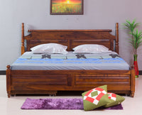 Calgary Solid Wood Queen Bed With Storage Drawers - Queen Size Bed - Furniselan-Kapasi-Brown-Finish