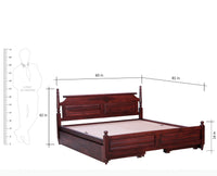 Calgary Solid Wood Queen Bed With Storage Drawers - Queen Size Bed - Furniselan-Rosewood-Fine-Finish